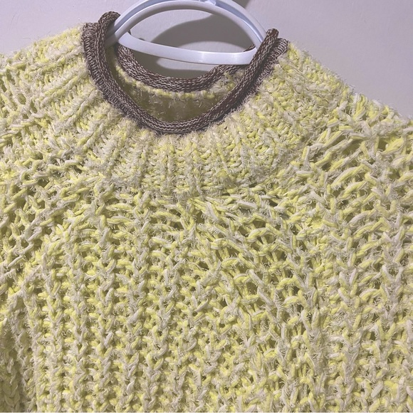 Aritzia Wilfred Confetti Chunky Knit Cropped Yellow Sweater size XXSmall - Picture 7 of 15